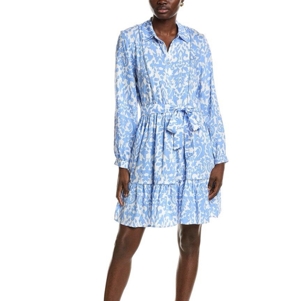 Ellen Tracy Waist-Tie Mini Dress in Blue